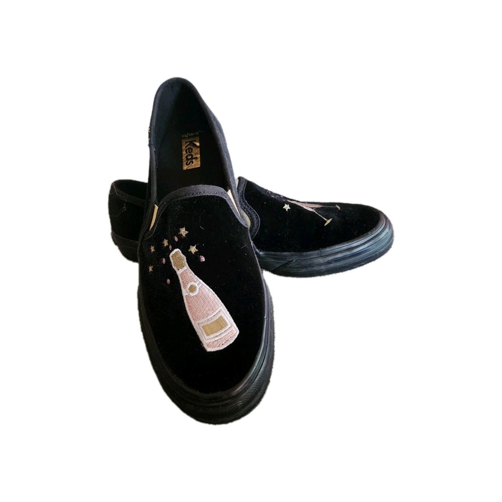 Keds Double Decker Velvet Cheers Slip On Sneakers Black Women's 8